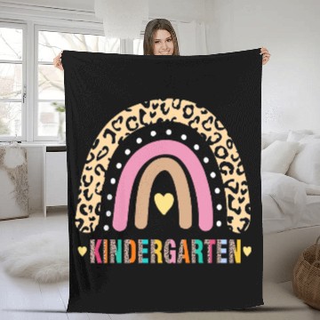 Discover Kindergarten Teacher Leopard Rainbow Teacher Fleece Blankets