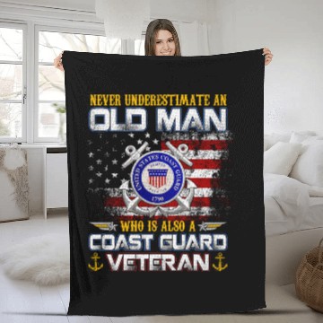 Discover Never Underestimate Old Man US Coast Guard Veteran Fleece Blankets