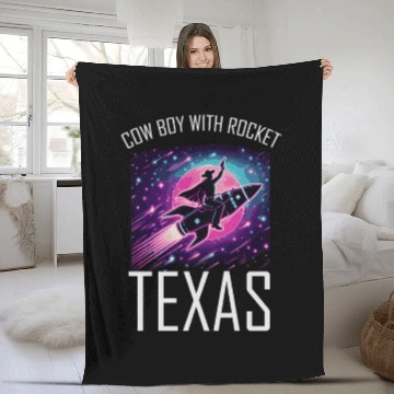 Discover Cowboy with Rocket – Texas Space Adventure Fleece Blankets