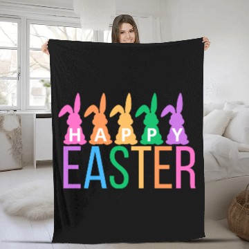 Discover Colorful Easter Bunny Greeting Fleece Blankets