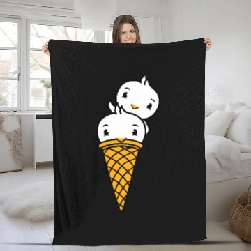 Discover Two Birds Ice Cream Waffle Scoops Greeting Waving Fleece Blankets