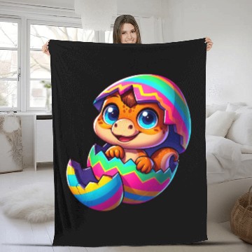 Discover Cute Dino hatching from colorful Easter egg Fleece Blankets