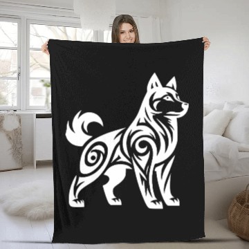 Discover Wolf With Tribal Pattern Mystic Husky Dog Fleece Blankets