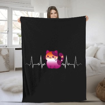 Discover Lesbian Heartbeat Cute Kawaii Cat Pride Love Fleece Blankets