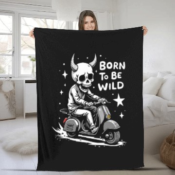 Discover Born to Be Wild - Skull Devil on Scooter Fleece Blankets