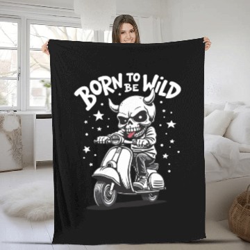 Discover Born to Be Wild - Skull Devil on Scooter Fleece Blankets