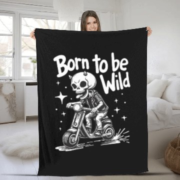 Discover Born to Be Wild - Skull Devil on Scooter Fleece Blankets