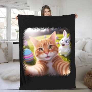 Discover Cute Easter Selfie Cat Bunny Spring Fleece Blankets For Kids