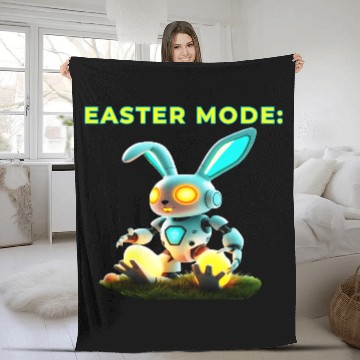 Discover Easter Mode Cybernetic Bunny with Glowing Eggs Fleece Blankets