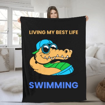 Discover Living My Best Life Swimming Fleece Blankets