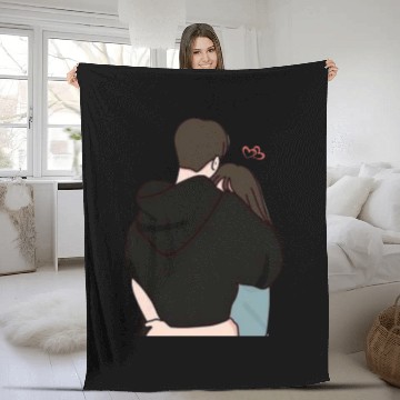 Discover Warm and Cozy Couple Hug Illustration Fleece Blankets