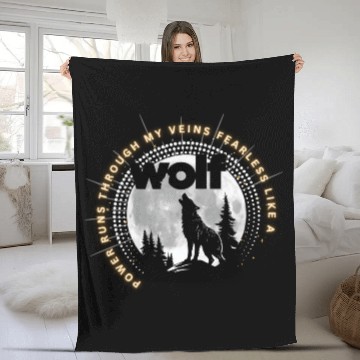 Discover Fearless Wolf Full Moon Fleece Blankets