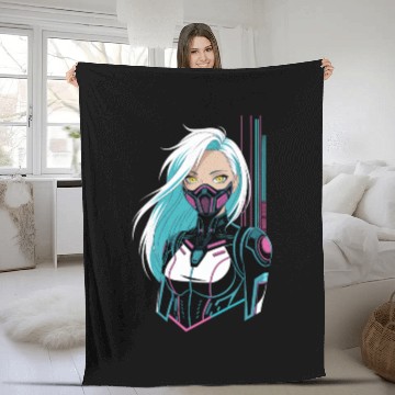 Discover Cyberpunk Girl Fleece Blankets