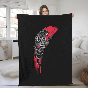 Discover Tribal Panther with Red Brush Stroke Fleece Blankets