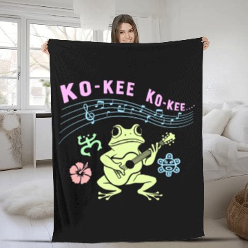 Discover Ko-Kee Frog Playing Guitar Melody Fleece Blankets