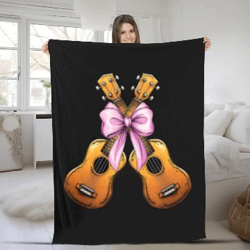 Discover Coquette Bow Ukulele Guitar Uke Girl Mom Pink Fleece Blankets