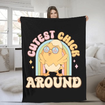 Discover Cute Easter Chick Around! Fleece Blankets
