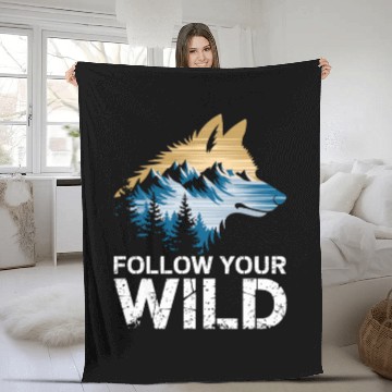 Discover Follow Your Wild Adventure Mountain Wolf Fleece Blankets