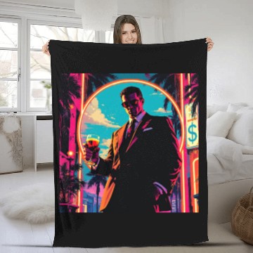 Discover "Power & Neon" – 80s Crime Aesthetic Art Print Fleece Blankets