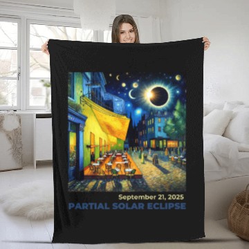 Discover Partial Solar Eclipse Night Scene Art September Fleece Blankets