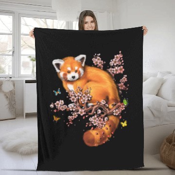 Discover Red Panda Cherry Blossom Fleece Blankets