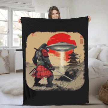Discover Samurai Bigfoot Japanese Vintage Graphic Ukiyo Fleece Blankets