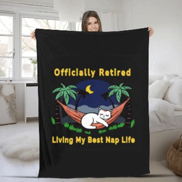 Discover Retired Cat - Living the Dream Fleece Blankets