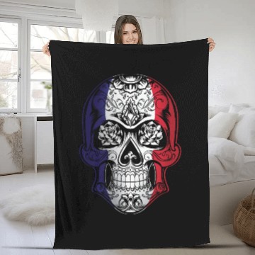Discover France X Head Skull Flag Fleece Blankets