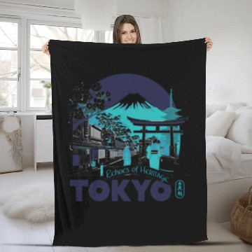Discover Tokyo Skyline with Mount Fuji Fleece Blankets