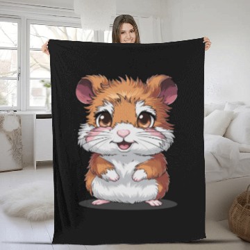 Discover Adorable Hamster with Big Eyes and Fluffy Fur Fleece Blankets