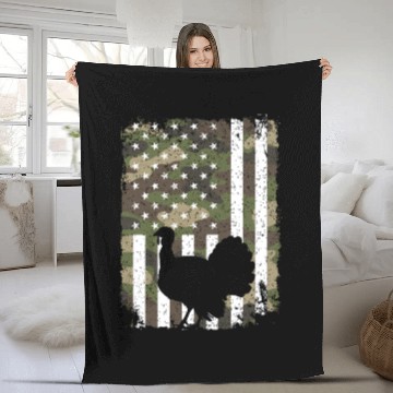 Discover Turkey Hunting Camo US Flag For Hunter Camouflage Fleece Blankets