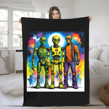 Discover The alien and the robot Fleece Blankets
