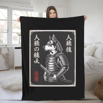 Discover Dogs Samurai In Japanese Ukiyo-e Fleece Blankets