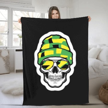Discover Human Skull Wearing Green Beanie Fleece Blankets