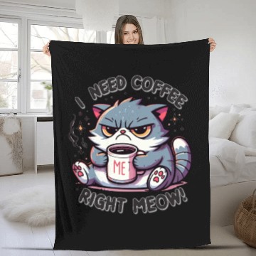 Discover Grumpy Morning Cat - I Need Coffee Right Meow! Fleece Blankets
