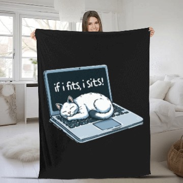 Discover Laptop Cat Nap - If I Fits, I Sits! Fleece Blankets