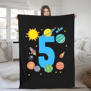Discover Birthday Space Themed Number Five Adventure Fleece Blankets