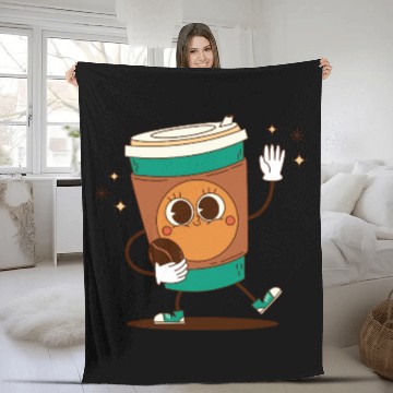 Discover Playful Coffee Cup Character Design Fleece Blankets