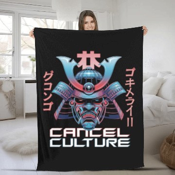 Discover Cyber Samurai “Cancel Culture” Futuristic Art Fleece Blankets