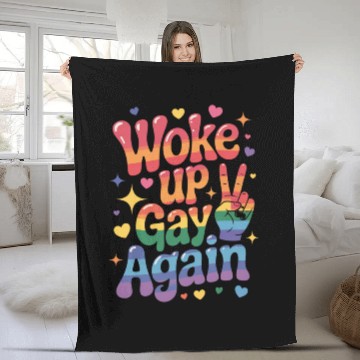 Discover Woke Up Gay Again Funny LGBTQ Pride Rainbow Fleece Blankets