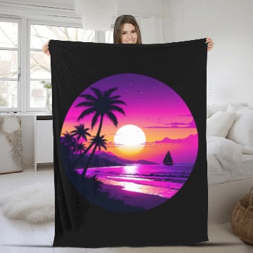 Discover Tropical Retro Sunset Sailing Vacation Fleece Blankets