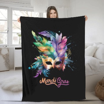 Discover Colorful Mardi Gras Mask Feather Party Design Fleece Blankets