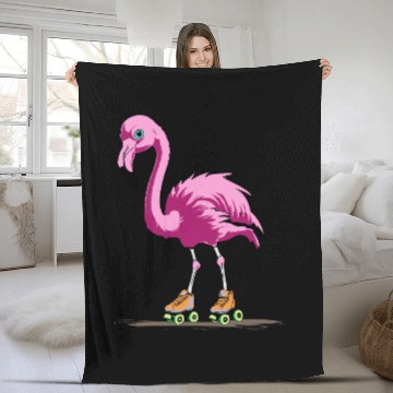 Discover Roller Rink Flamingo Too Cool to Waddle Fleece Blankets