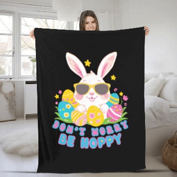 Discover Dont Worry Be Hoppy Easter Bunny eggs Fleece Blankets