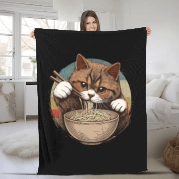 Discover Vintage Noodle Cat,Ramen Foodie Lover Fleece Blankets