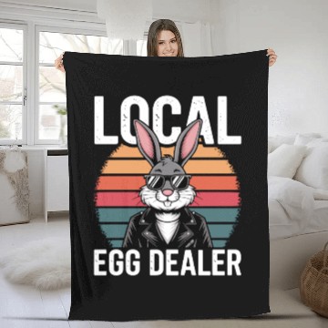 Discover Local Egg Dealer Easter Bunny Retro Easter Sunday Fleece Blankets
