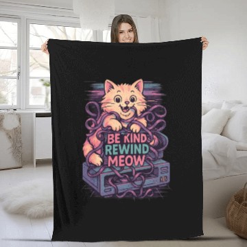 Discover Be Kind Rewind Meow Retro Vibe 80s 90s VHS Fleece Blankets