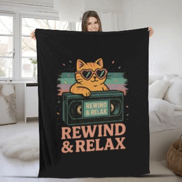 Discover Rewind & Relax Retro Cat Vibes 80s 90s vhs TV Fleece Blankets