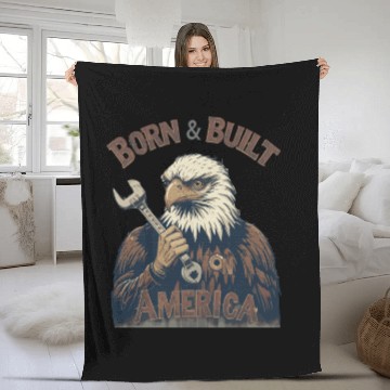 Discover Born & Built in America Fleece Blankets - Eagle Mechanic