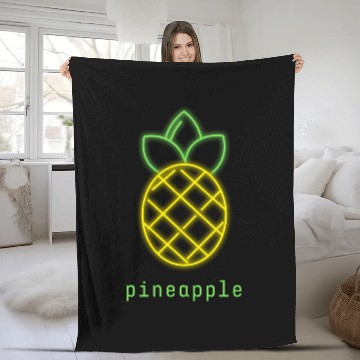 Discover Tropical Neon Pineapple Fruit Summer Design Fleece Blankets